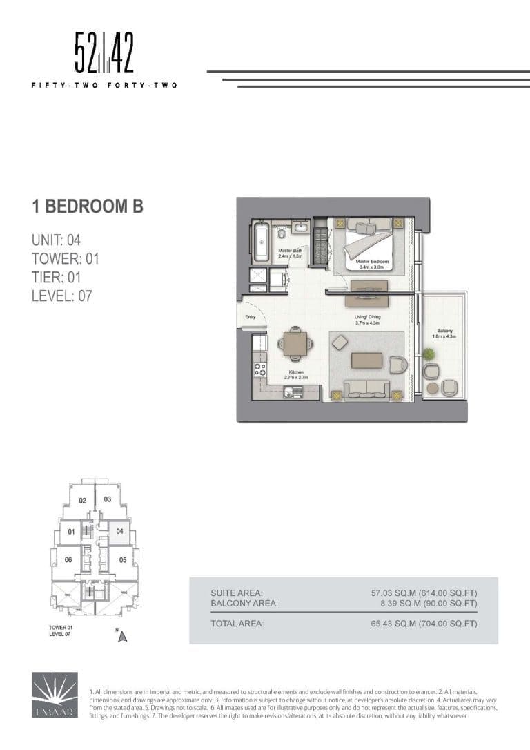 52-42 Tower 1 – 1 Bedroom Apartment Type B Level 07 Floor Plans