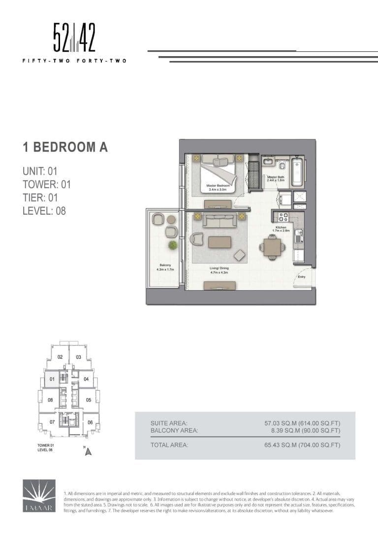 52-42 Tower 1 – 1 Bedroom Apartment Type A Level 08 Floor Plans