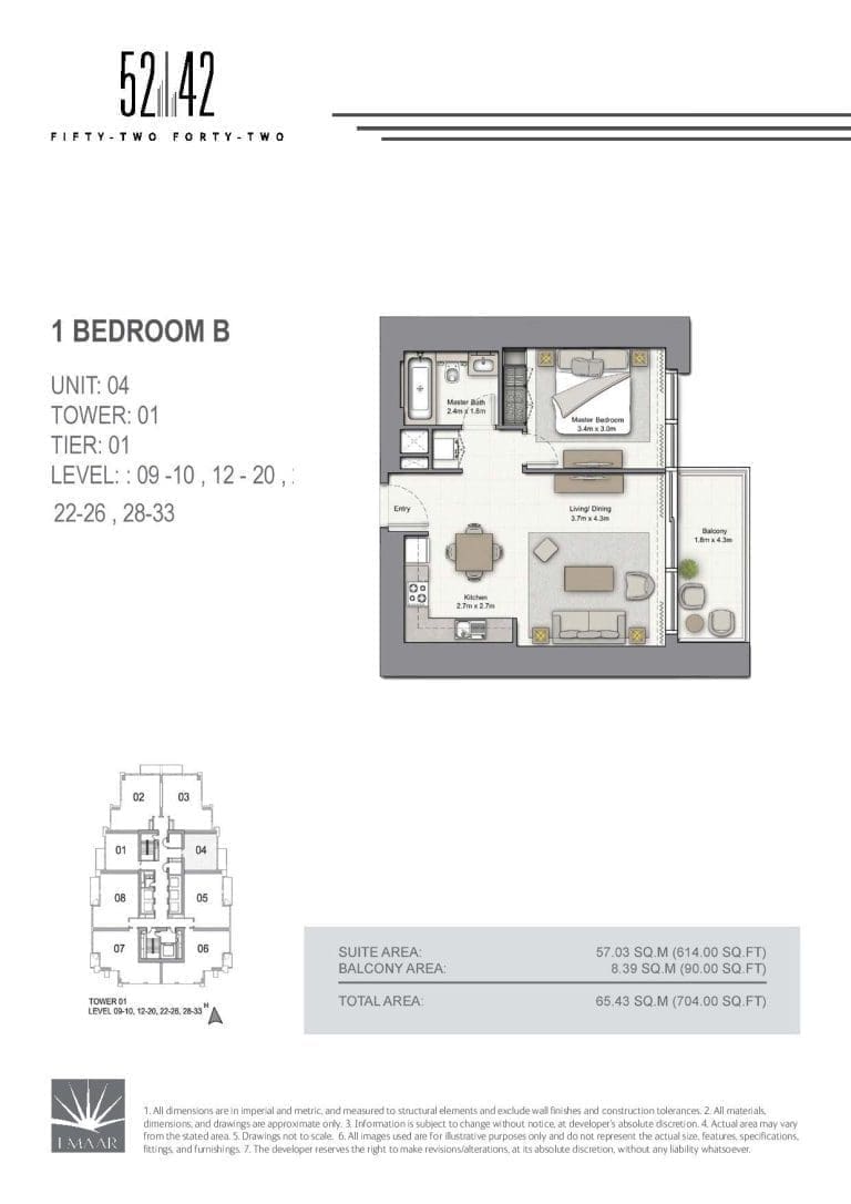 52-42 Tower 1 – 1 Bedroom Apartment Type B Unit 04 Floor Plans