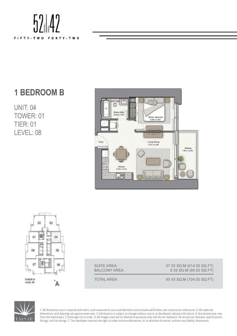 52-42 Tower 1 – 1 Bedroom Apartment Type B Level 08 Floor Plans