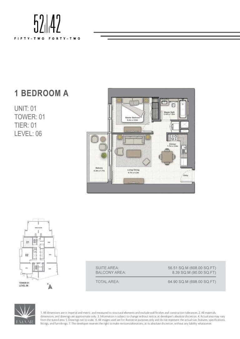 52-42 Tower 1 – 1 Bedroom Apartment Type A Level 06 Floor Plans