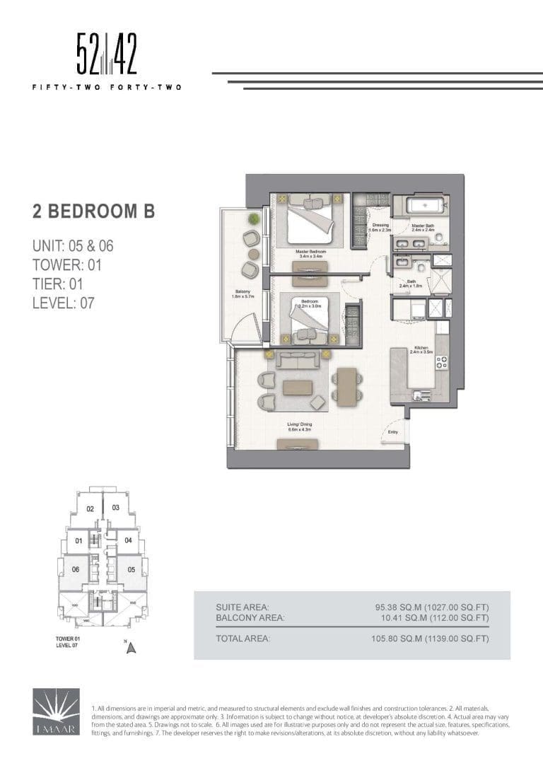 52-42 Tower 1 – 2 Bedroom Apartment Type B Unit 05-06 Level 07 Floor Plans