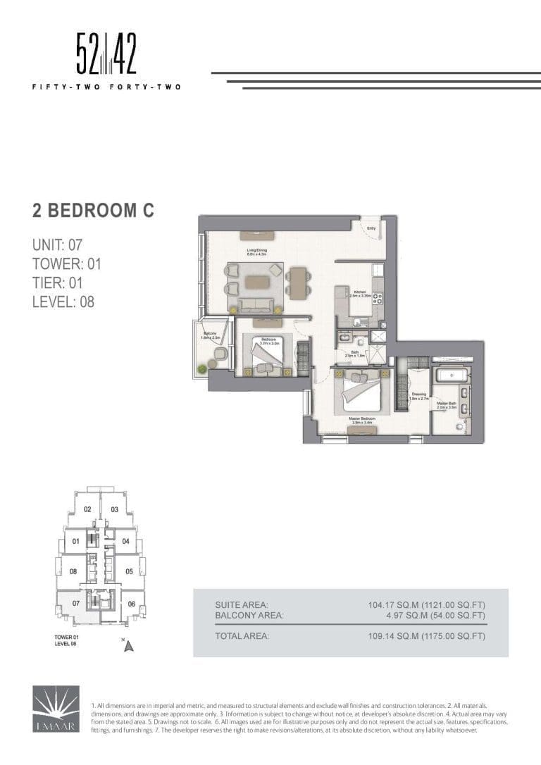 52-42 Tower 1 – 2 Bedroom Apartment Type C Unit 07 Level 08 Floor Plans