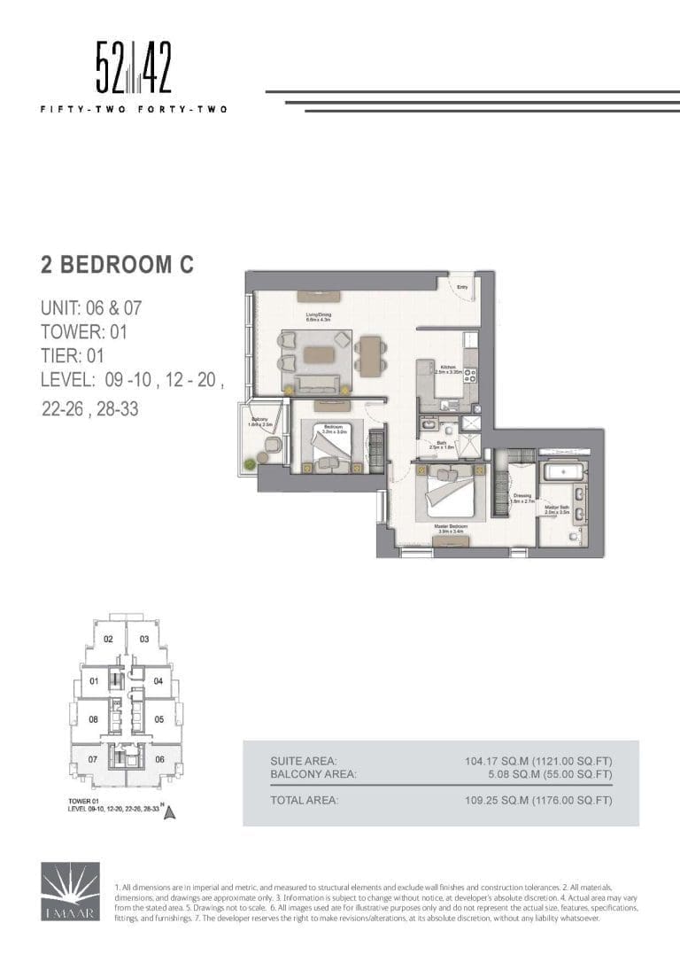 52-42 Tower 1 – 2 Bedroom Apartment Type C Unit 06-07 Floor Plans
