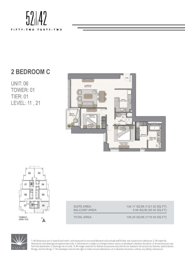 52-42 Tower 1 – 2 Bedroom Apartment Type C Unit 06 Floor Plans