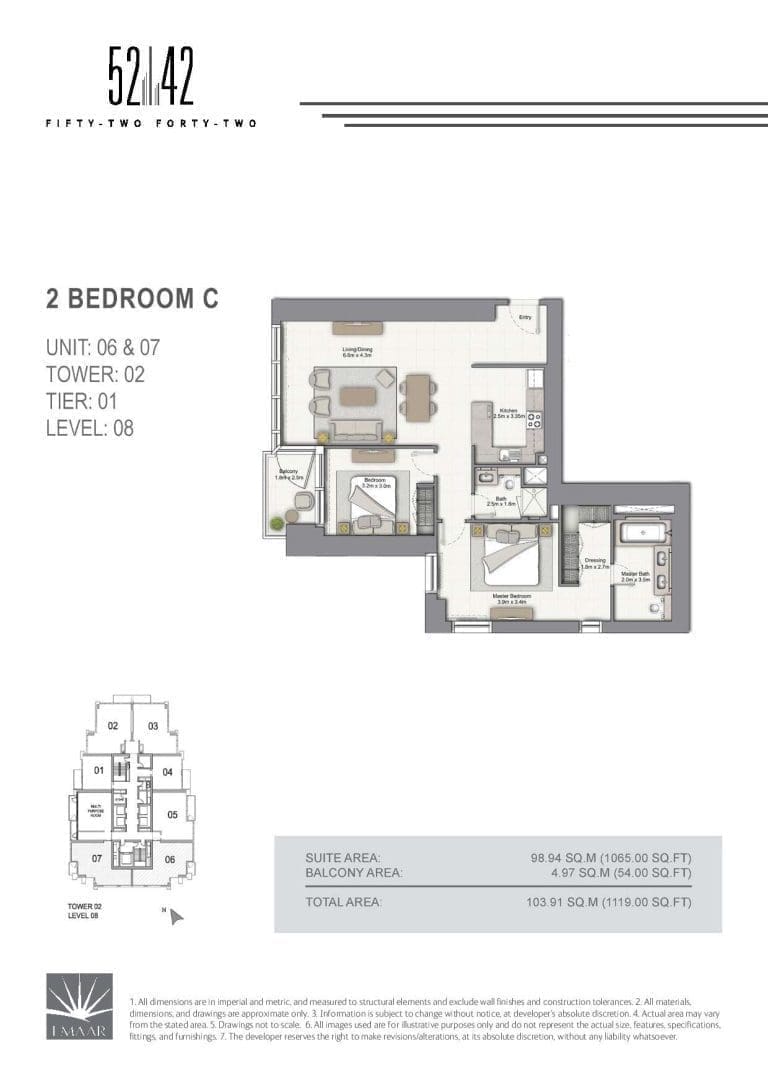 52-42 Tower 2 – 2 Bedroom Apartment Type C Unit 06-07 Level 08 Floor Plans