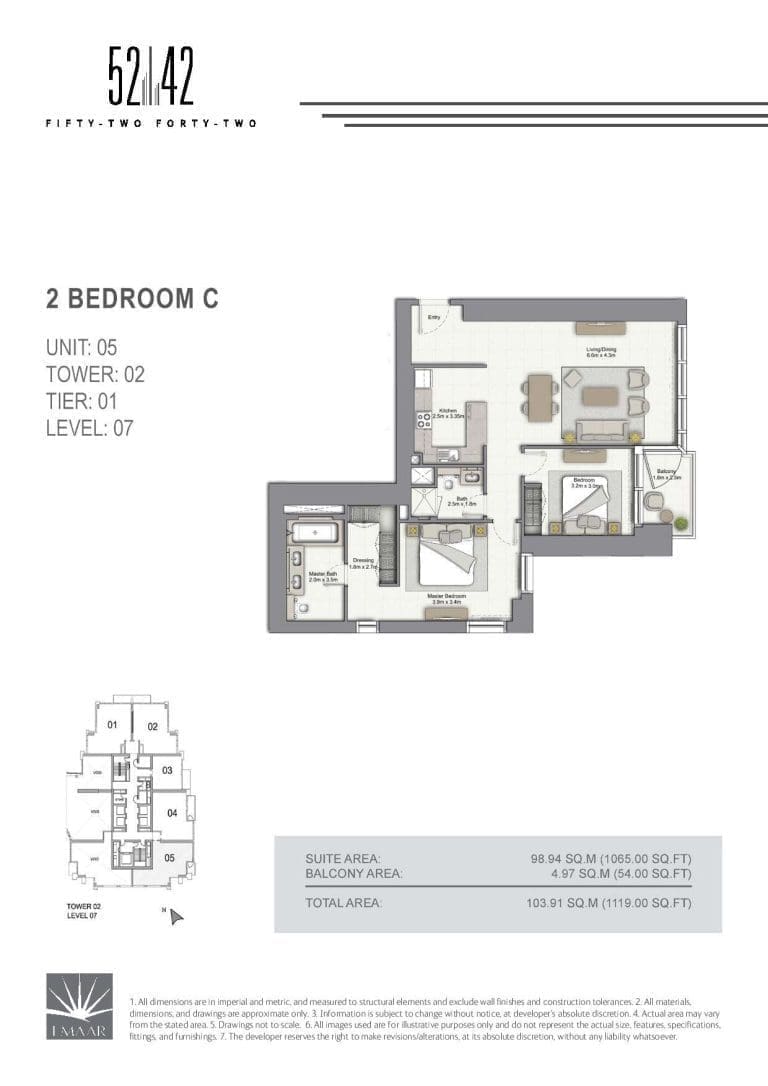 52-42 Tower 2 – 2 Bedroom Apartment Type C Unit 05 Level 07 Floor Plans