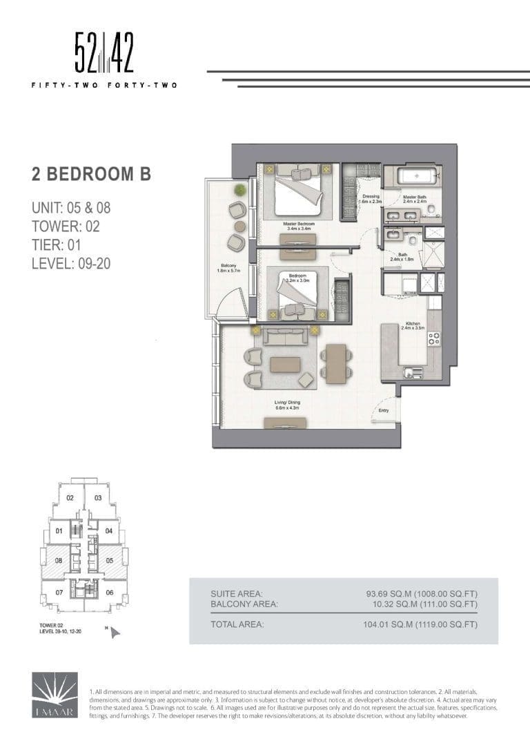52-42 Tower 2 – 2 Bedroom Apartment Type B Unit 05-08 Level 09-20 Floor Plans