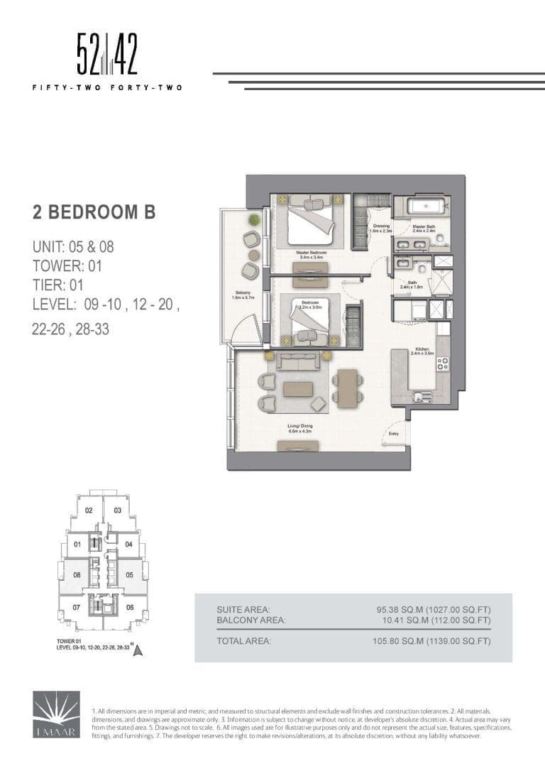 52-42 Tower 1 – 2 Bedroom Apartment Type B Unit 05-08 Floor Plans