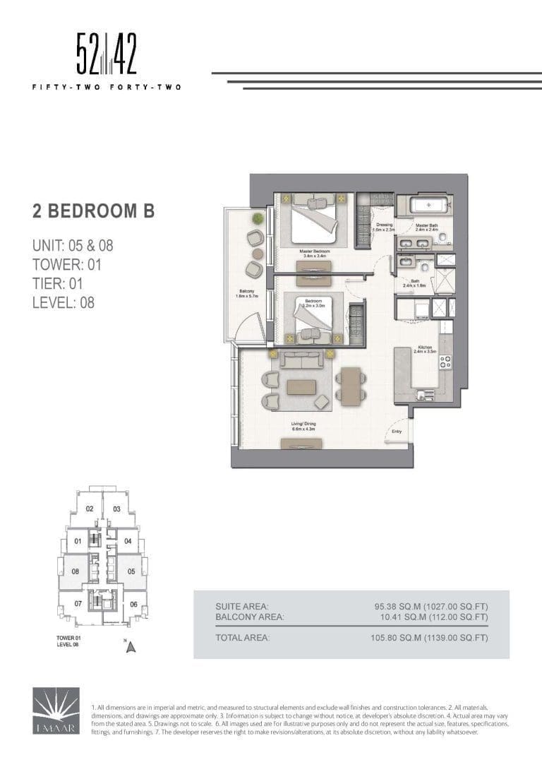 52-42 Tower 1 – 2 Bedroom Apartment Type B Unit 05-08 Level 08 Floor Plans