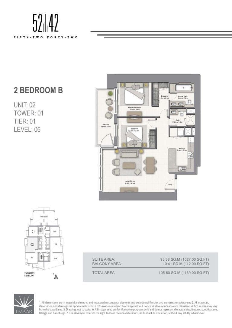 52-42 Tower 1 – 2 Bedroom Apartment Type B Unit 02 Level 06 Floor Plans