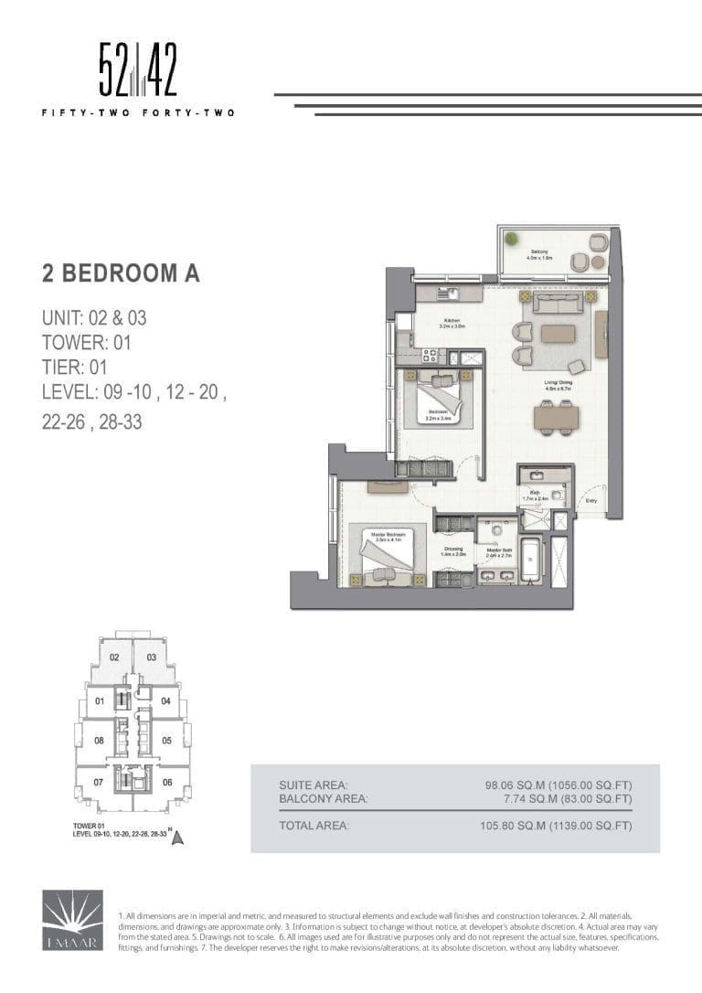52-42 Tower 1 – 2 Bedroom Apartment Type A Unit 02-03 -1 Floor Plans