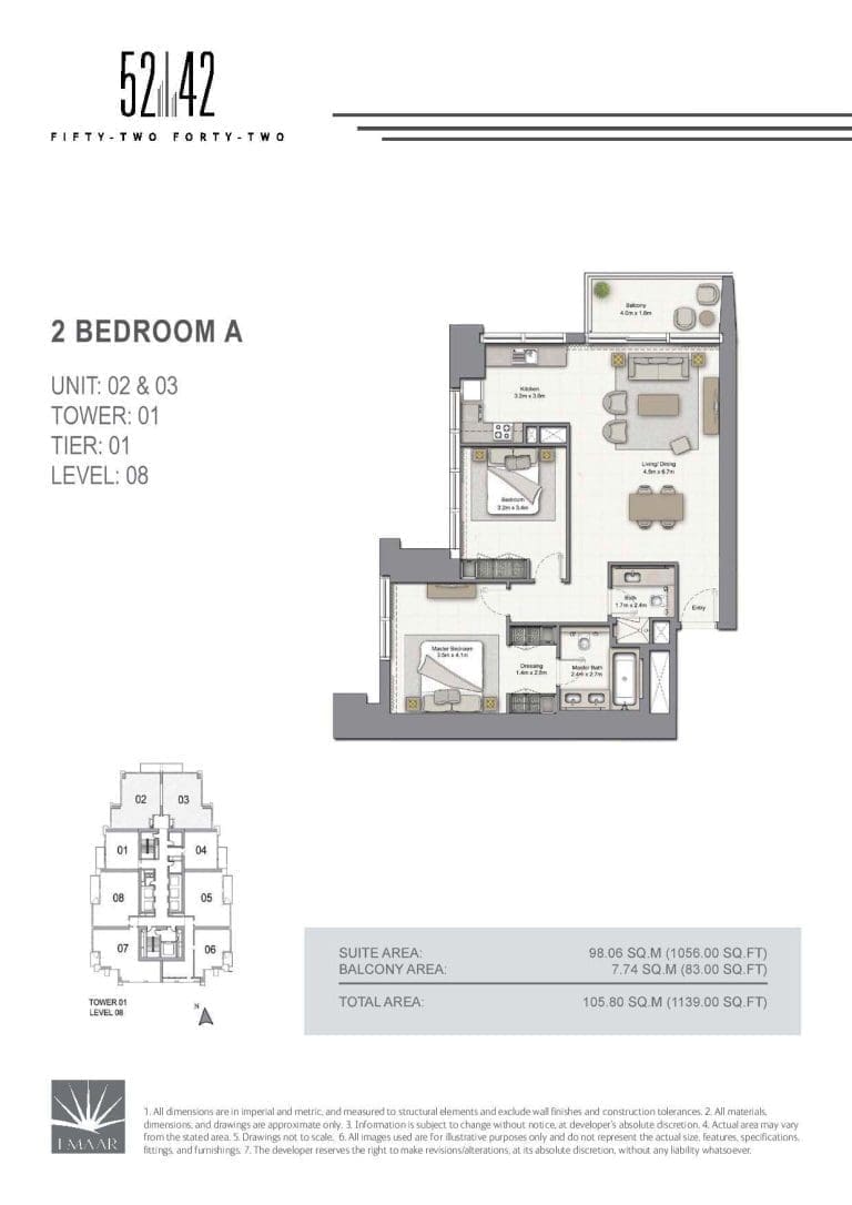 52-42 Tower 1 – 2 Bedroom Apartment Type A Unit 02-03 Level 08 Floor Plans