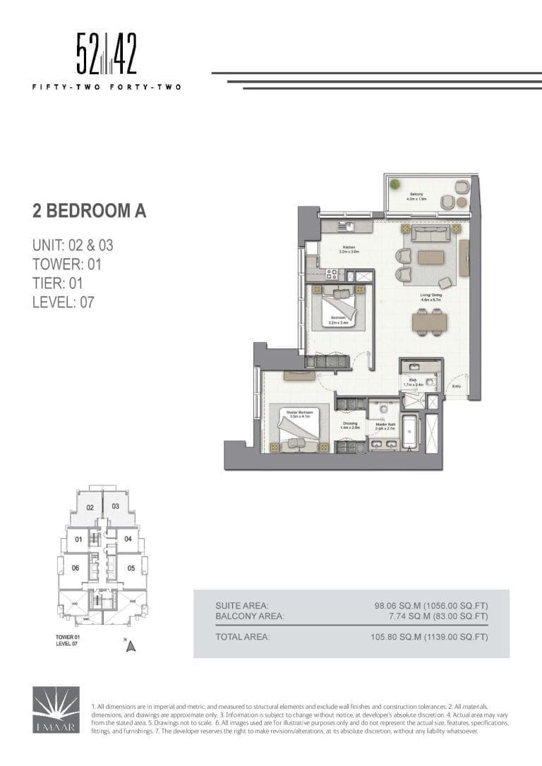 52-42 Tower 1 – 2 Bedroom Apartment Type A Unit 02-03 Level 07 Floor Plans