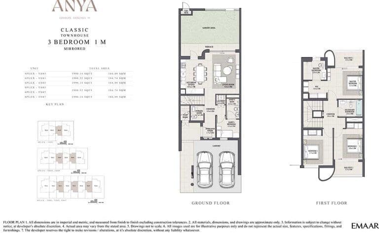 ANYA Classic 3 Bedroom Townhouse 1M Mirrored Floor Plans