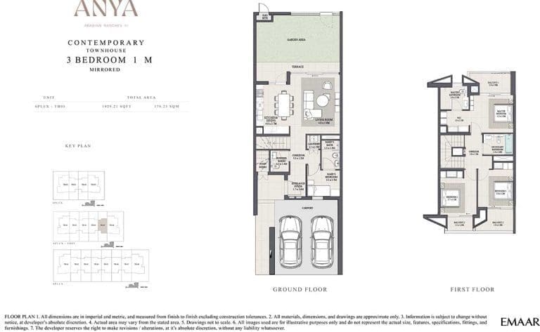 ANYA 3 Bedroom Contemporary Townhouse 1-M Mirrored Floor Plans