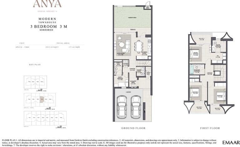 ANYA 3 Bedroom Modern Townhouse 3-M Mirrored Floor Plans