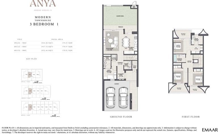 ANYA 3 Bedroom Modern Townhouse 1 Floor Plans