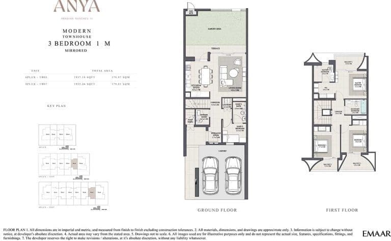 ANYA 3 Bedroom Modern Townhouse 1-M Mirrored Floor Plans
