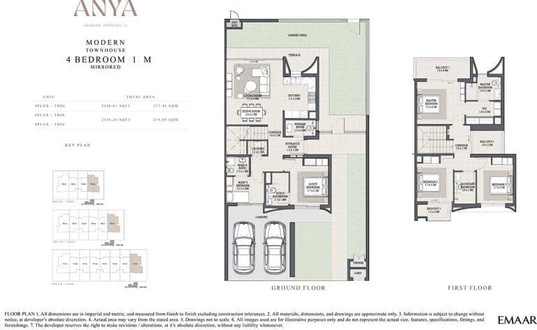 ANYA 4 Bedroom Modern Townhouse 1-M Mirrored Floor Plans