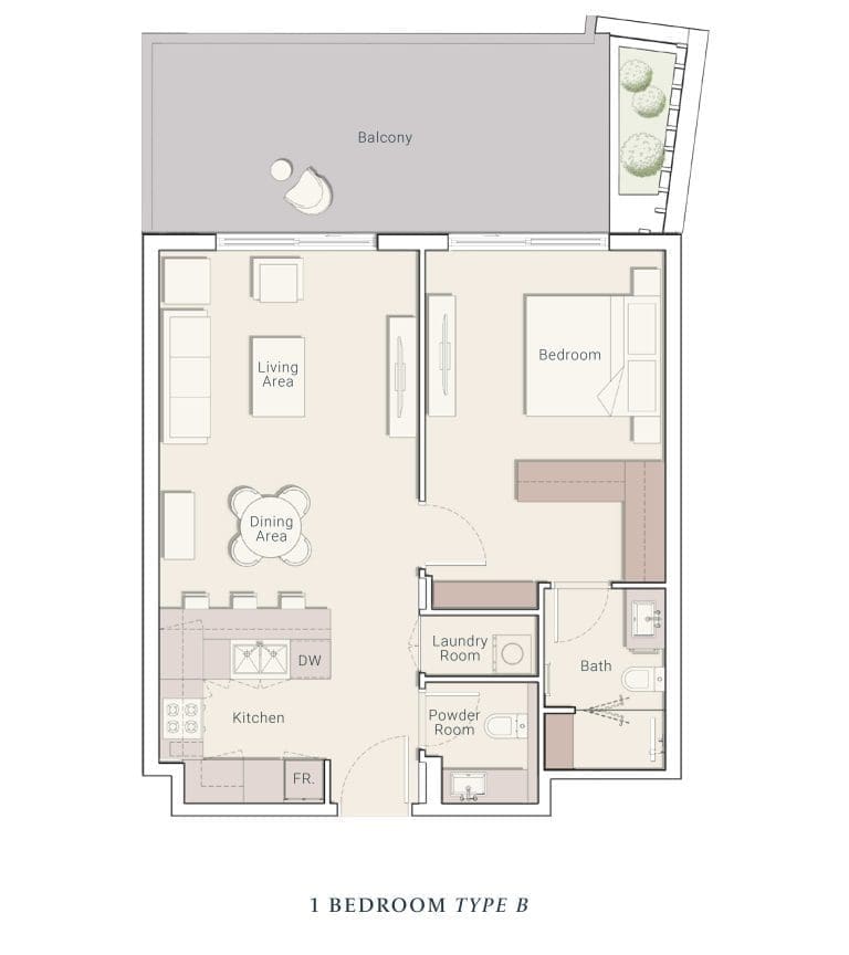 Belmont Residences 1 Bedroom Apartment Type B Floor Plans 1