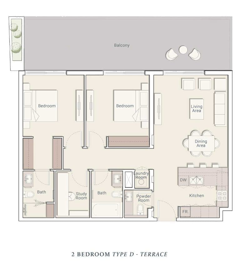 Belmont Residences 2 Bedroom Apartment Type D – Terrace Floor Plans