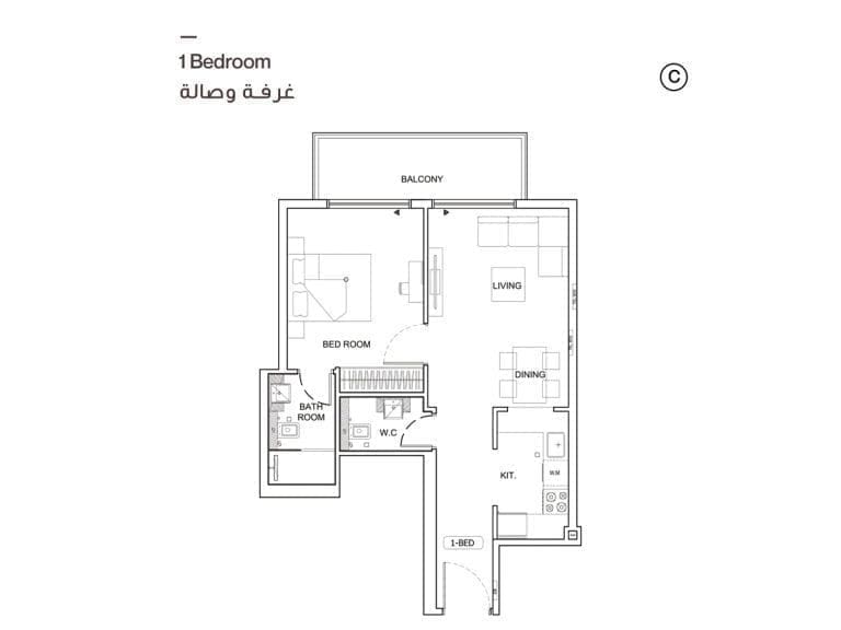 Binghatti Emerald 1 Bedroom Apartment Type C Floor Plans