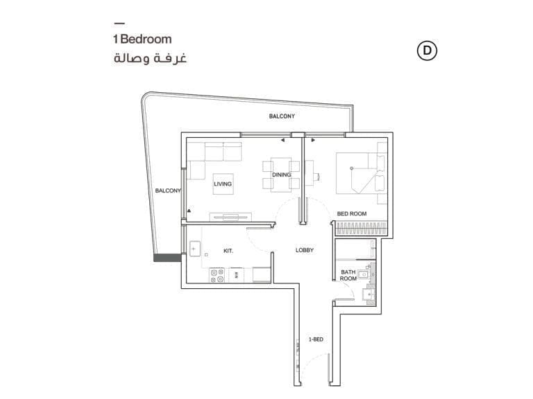 Binghatti Emerald 1 Bedroom Apartment Type D Floor Plans