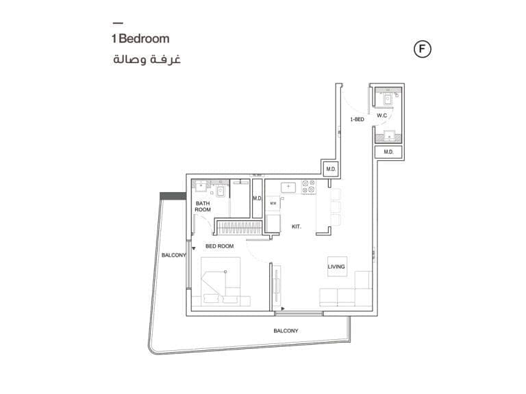 Binghatti Emerald 1 Bedroom Apartment Type F Floor Plans