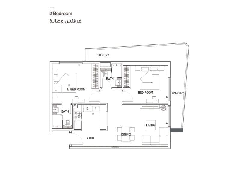 Binghatti Emerald 2 Bedroom Apartment Floor Plans