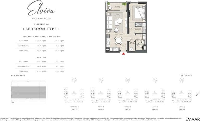 ELVIRA Building 01 1 Bedroom Type 1 Apartment Floor Plans 2
