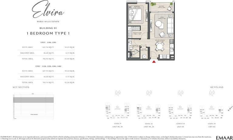 ELVIRA Building 01 1 Bedroom Type 1 Apartment Floor Plans 3