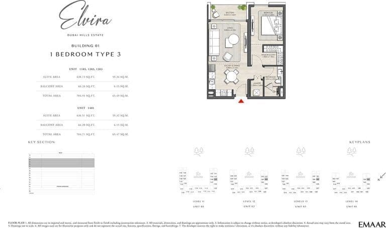 ELVIRA Building 01 1 Bedroom Type 3 Apartment Floor Plans 2