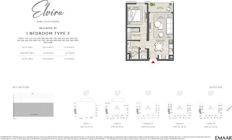 ELVIRA Building 01 1 Bedroom Type 3 Apartment Floor Plans 3