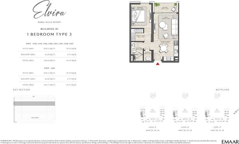 ELVIRA Building 01 1 Bedroom Type 3 Apartment Floor Plans 4
