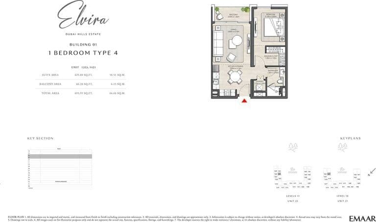 ELVIRA Building 01 1 Bedroom Type 4 Apartment Floor Plans 2