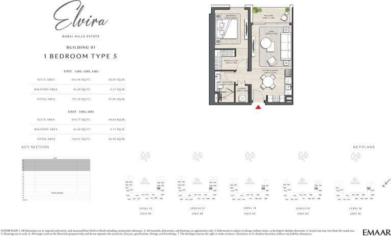 ELVIRA Building 01 1 Bedroom Type 5 Apartment Floor Plans 2