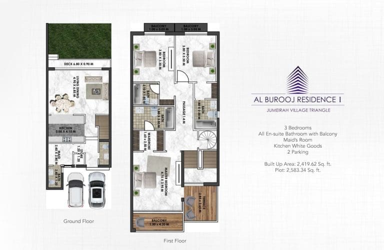 Al Burooj Residence 1 – 3 Bedroom Apartment Floor Plans