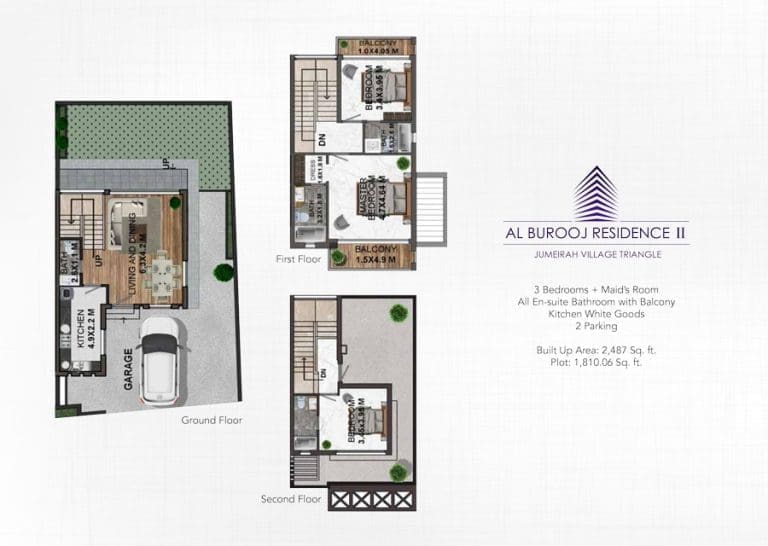Al Burooj Residence 2 – 3 Bedroom Apartment Floor Plans