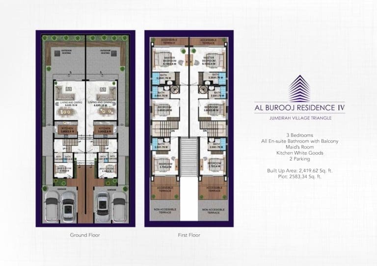 Al Burooj Residence 4 – 3 Bedroom Apartment Floor Plans