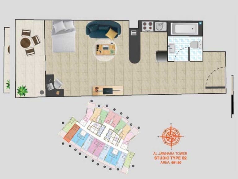 Al Jawhara Tower Studio Apartment Type 02 Floor Plans