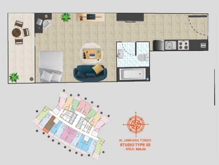 Al Jawhara Tower Studio Apartment Type 03 Floor Plans
