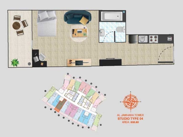 Al Jawhara Tower Studio Apartment Type 04 Floor Plans