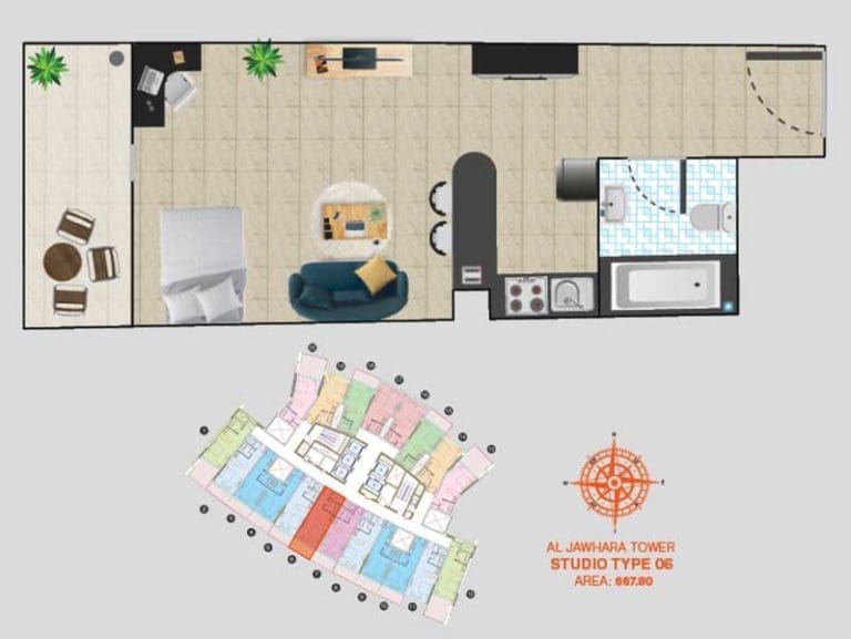 Al Jawhara Tower Studio Apartment Type 06 Floor Plans
