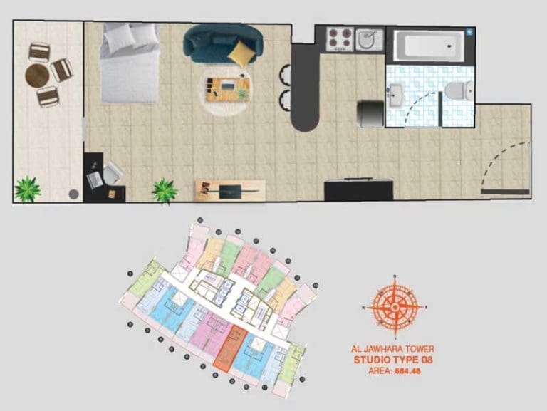 Al Jawhara Tower Studio Apartment Type 08 Floor Plans