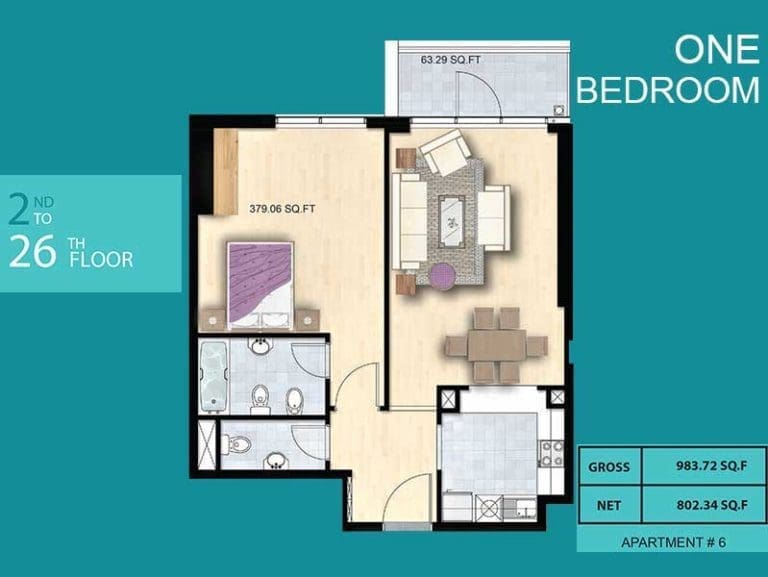 Al Manara Tower 1 Bedroom Apartment 06 Floor Plans