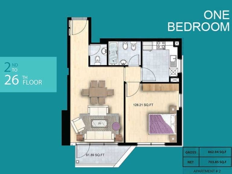 Al Manara Tower 1 Bedroom Apartment 02 Floor Plans