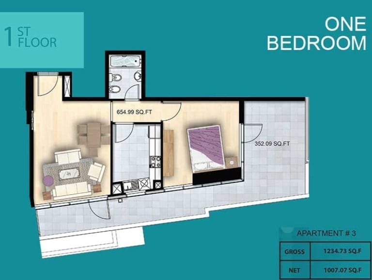 Al Manara Tower 1 Bedroom Apartment 03 Floor Plans