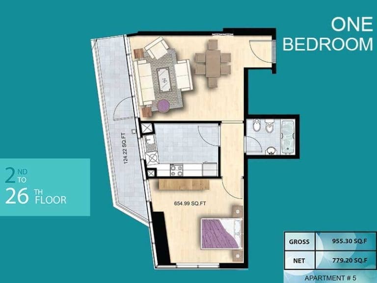Al Manara Tower 1 Bedroom Apartment 05-1 Floor Plans