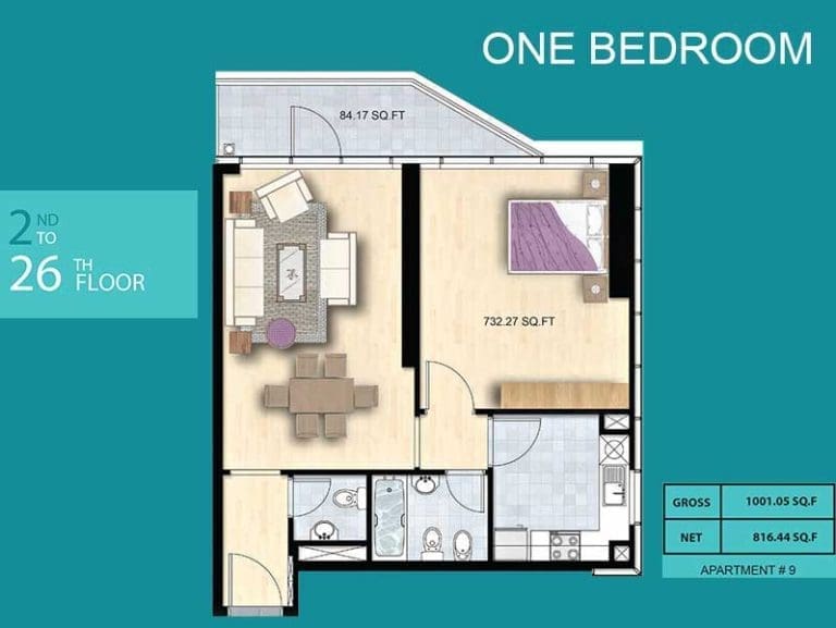 Al Manara Tower 1 Bedroom Apartment 09 Floor Plans